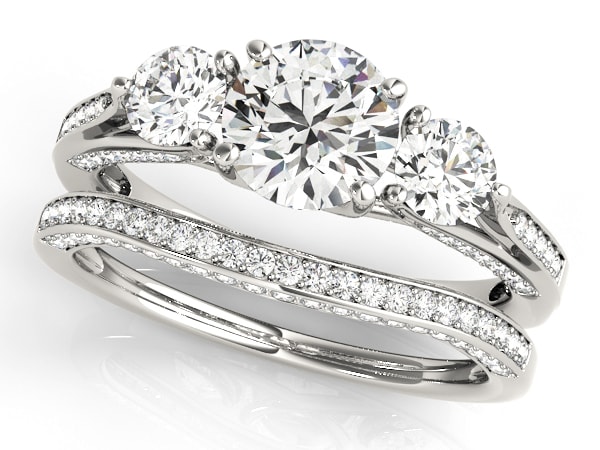 Three Stone Round Diamond Engagement Ring and Wedding Band Three Stone Round Diamond Engagement Ring and Wedding Band