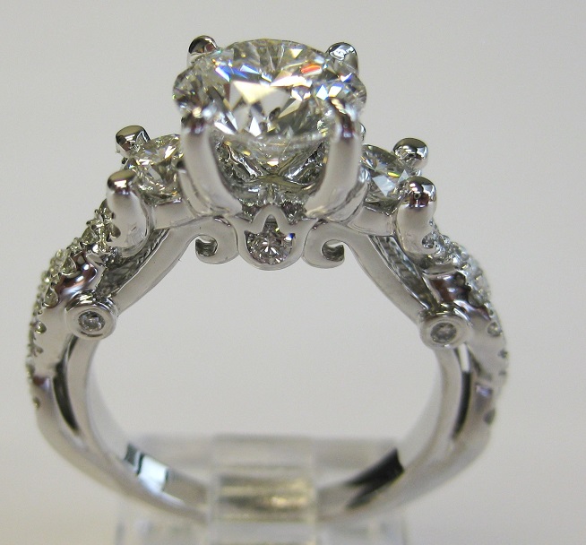 Three Stone Braided Shank Pave Custom Diamond Engagement Ring