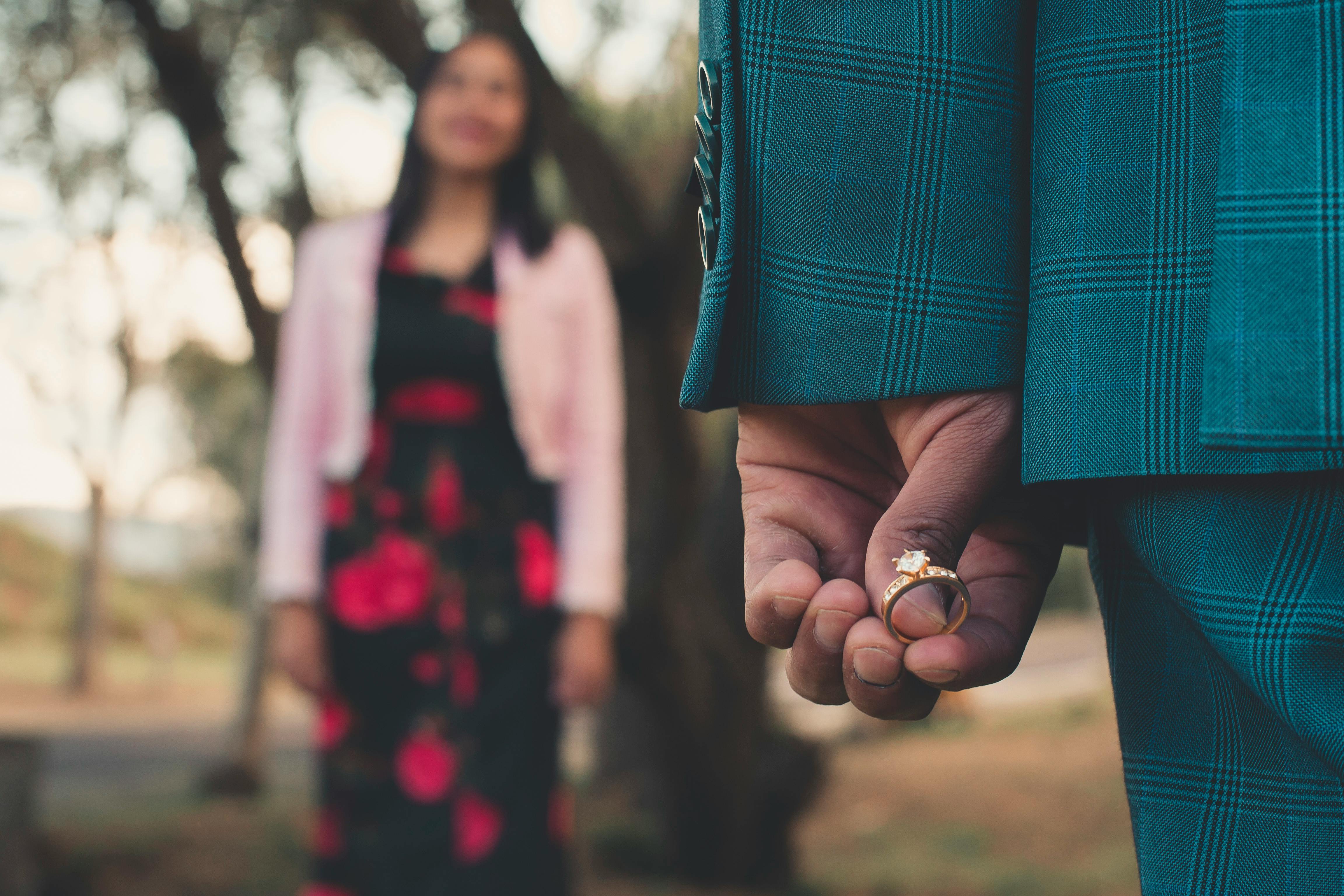 Happy Couple Getting Engaged Proposal