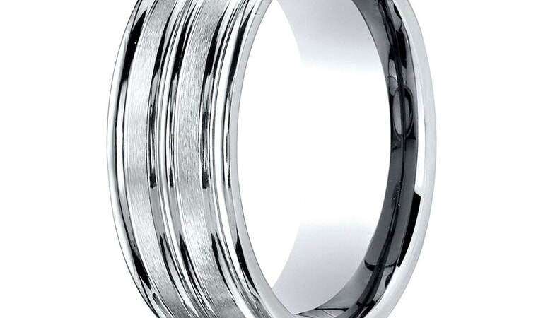 Grooved Two Row White Gold Mens Wedding Band Grooved Two Row White Gold Mens Wedding Band