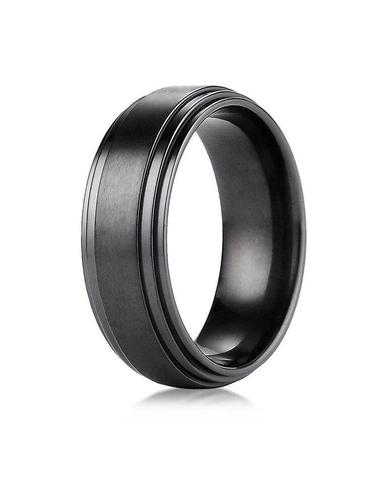 Tungsten Grooved Mens Wedding Band with Satin Finish