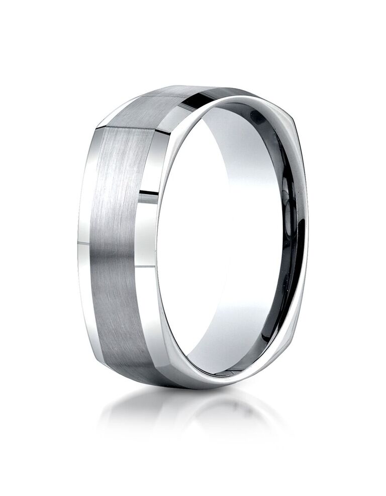Geometric Satin Finish Mens Wedding Band White Gold