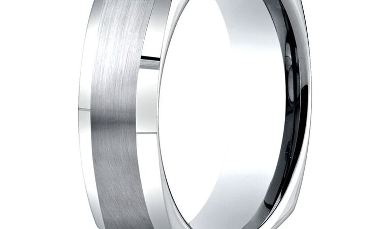 Geometric Satin Finish Mens Wedding Band White Gold Geometric Satin Finish Mens Wedding Band White Gold