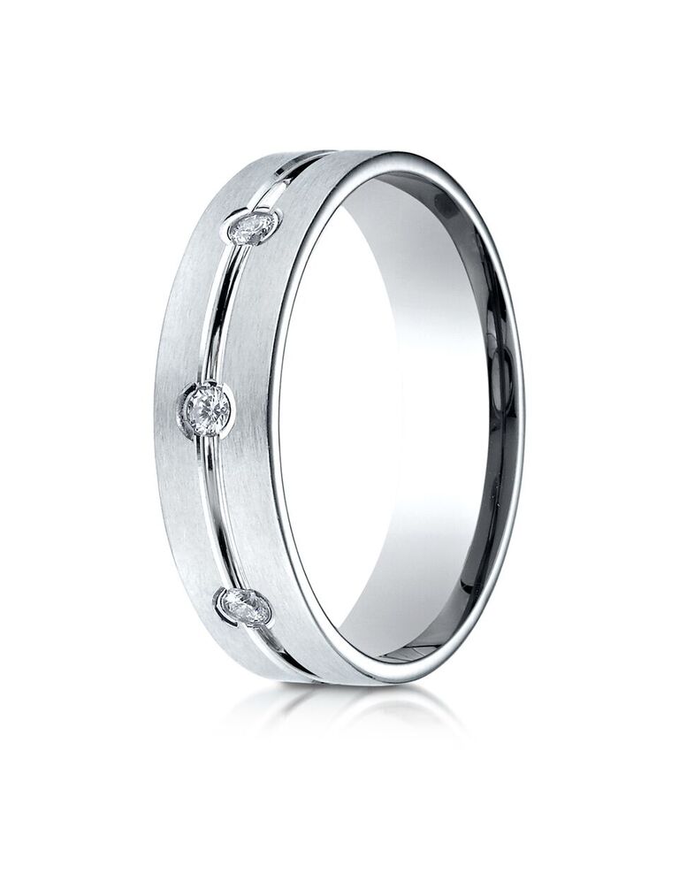 Diamond Set White Gold Mens Wedding Band
