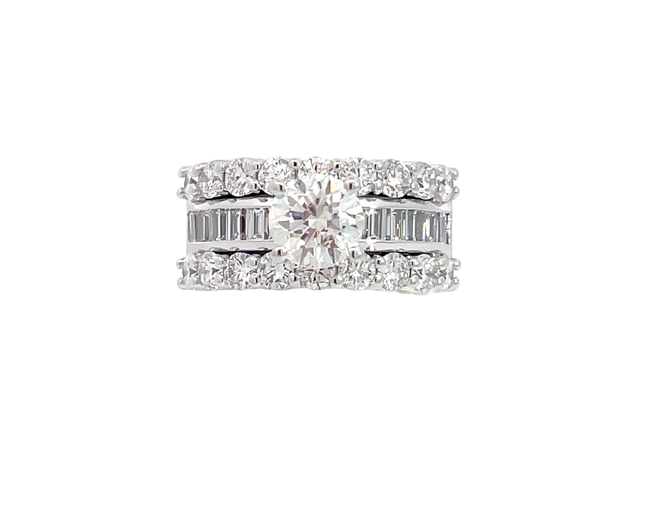 Three Row Round Baguette Custom Diamond Engagement Ring Three Row Round Baguette Custom Diamond Engagement Ring