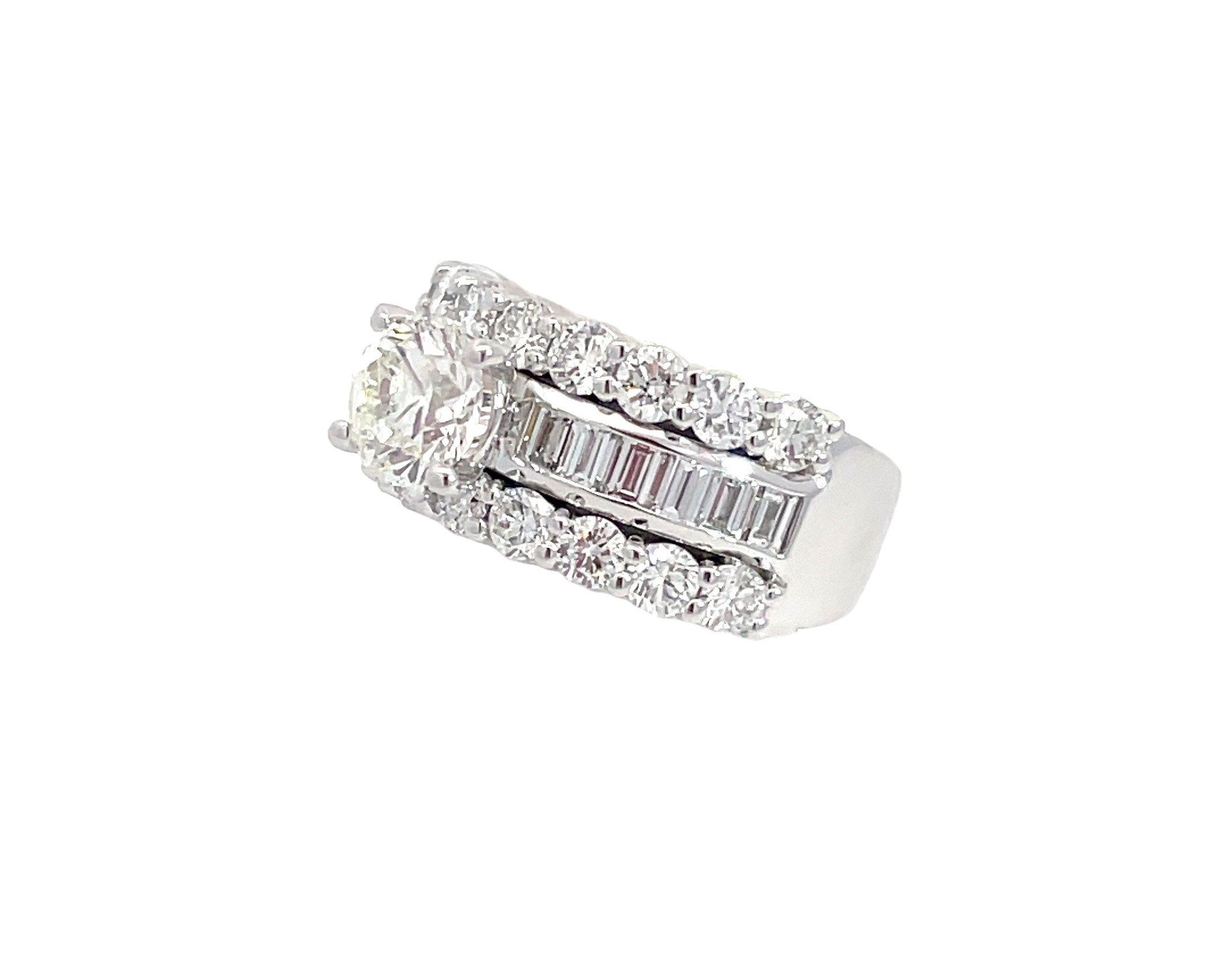 Three Row Round Baguette Custom Diamond Engagement Ring Three Row Round Baguette Custom Diamond Engagement Ring