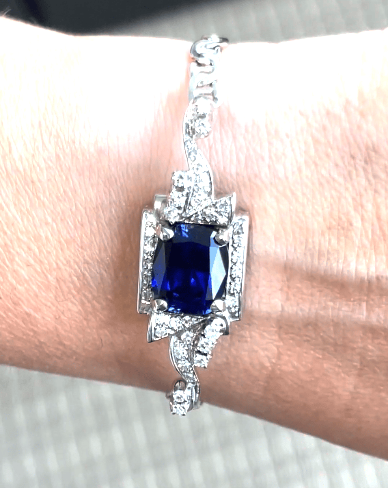 Cushion Sapphire and Diamond Custom Bracelet Cushion Sapphire and Diamond Custom Bracelet