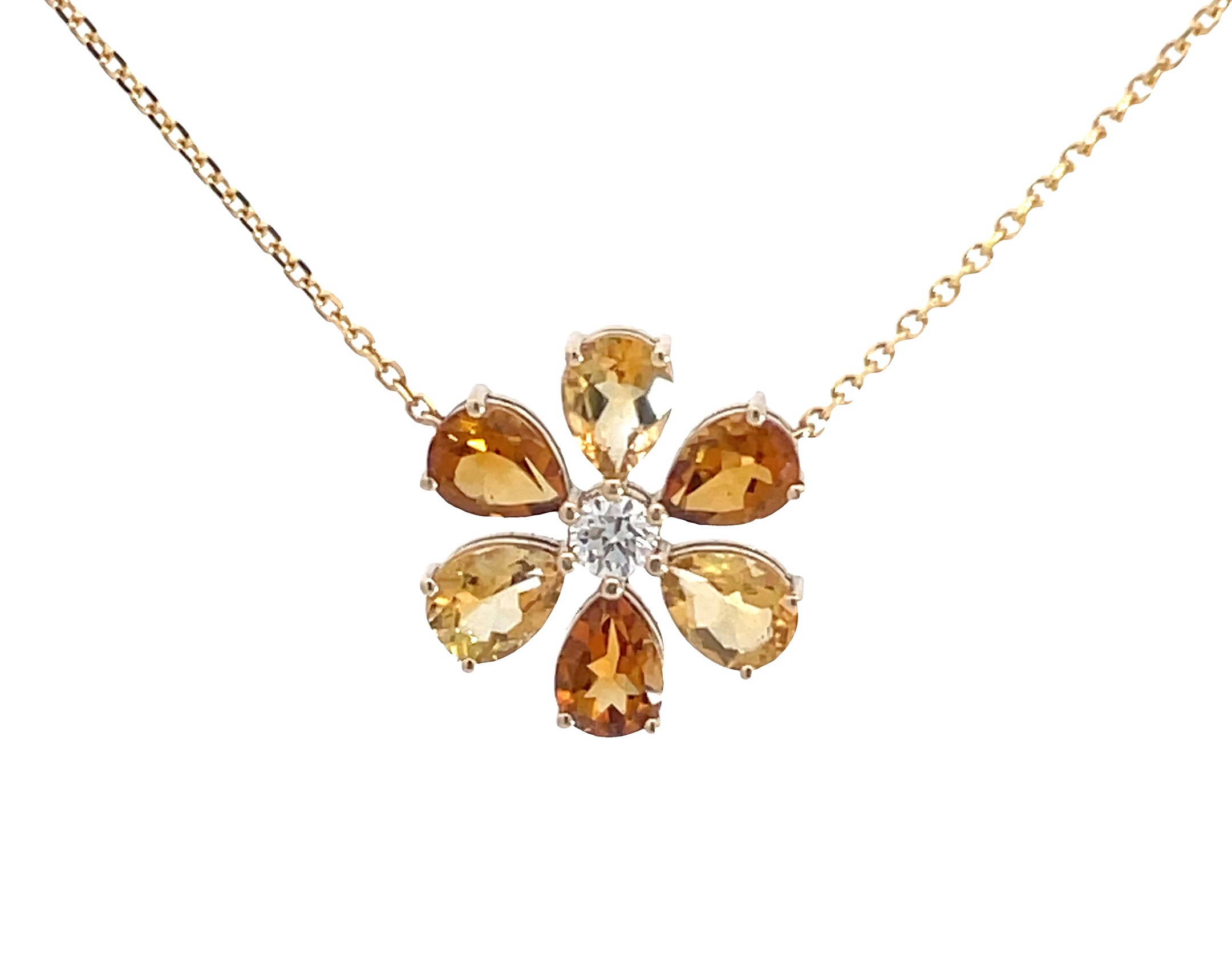 Pear Citrine and Round Diamond Custom Flower Pendant Pear Citrine and Round Diamond Custom Flower Pendant