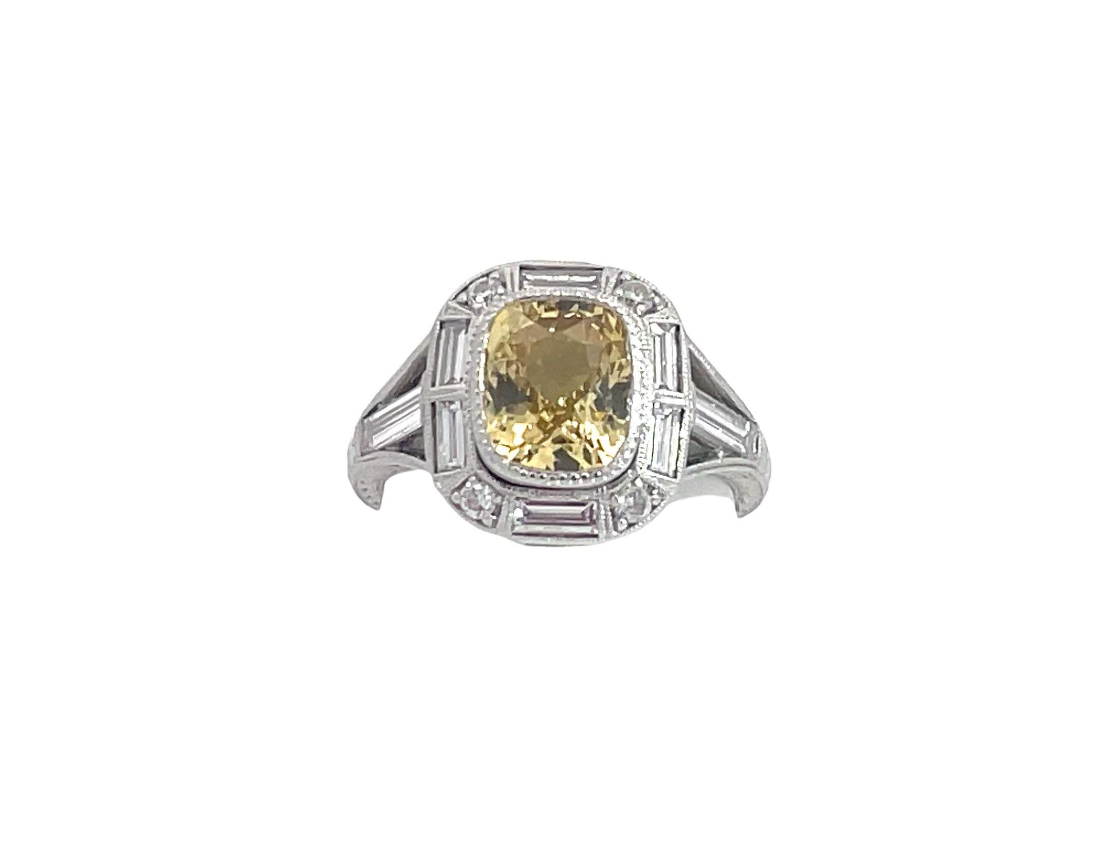 Vintage Yellow Cushion Sapphire Baguette Diamond Custom Ring Vintage Yellow Cushion Sapphire Baguette Diamond Custom Ring