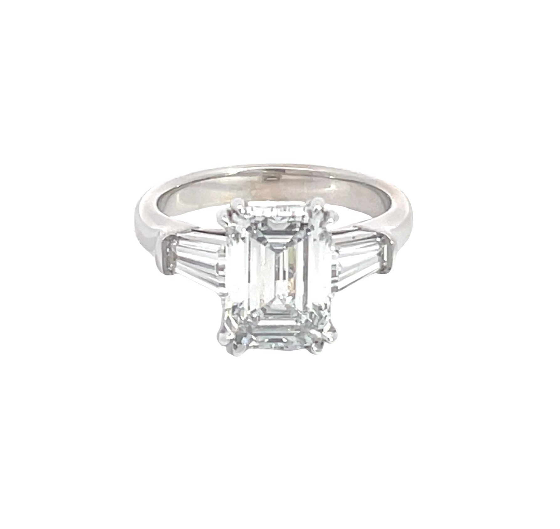 Three Stone Emerald and Tapered Baguette Diamond Engagement Ring Three Stone Emerald and Tapered Baguette Diamond Engagement Ring