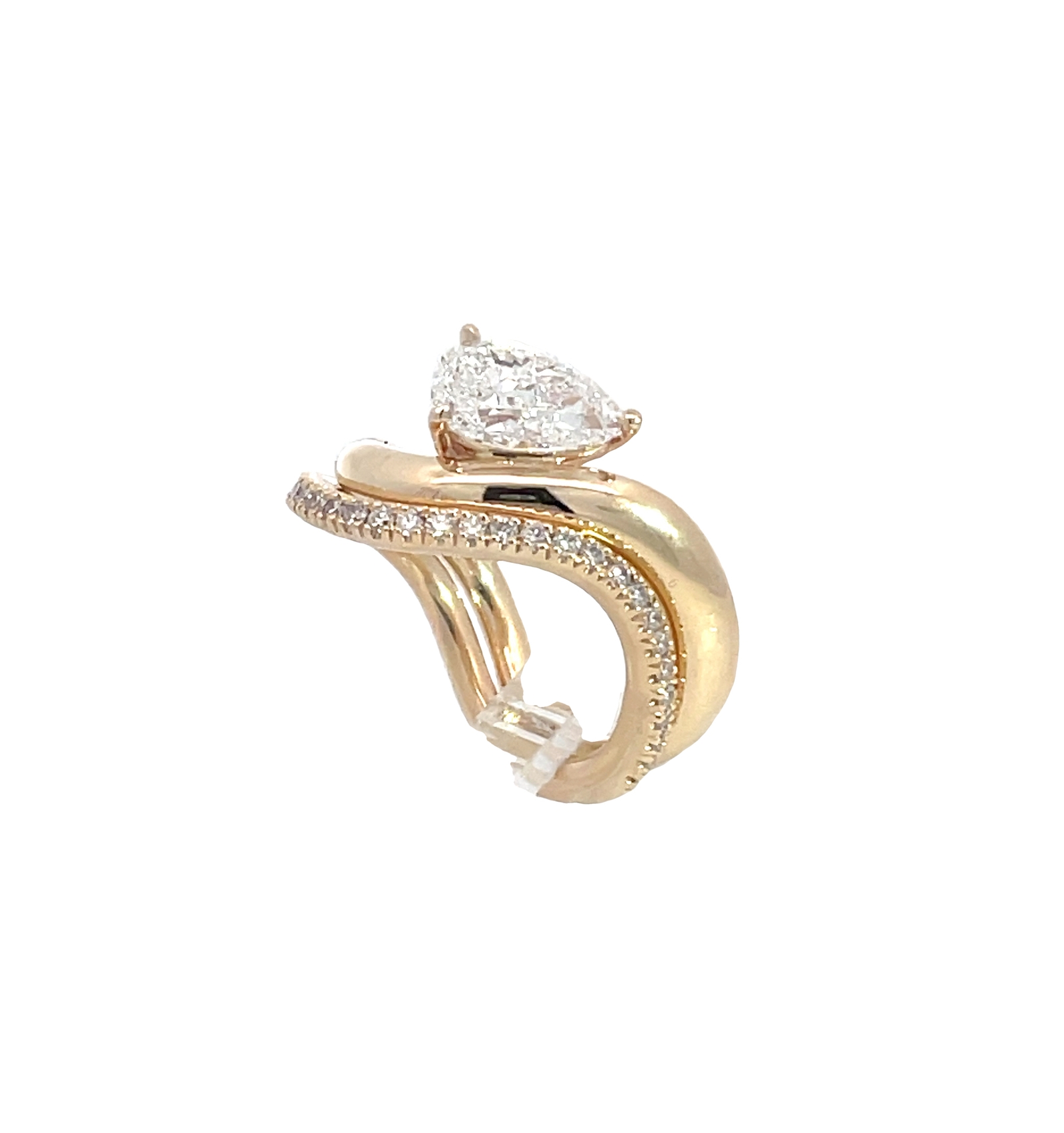 Custom Pear Shape Diamond Twist Ring and Curved Wedding Band