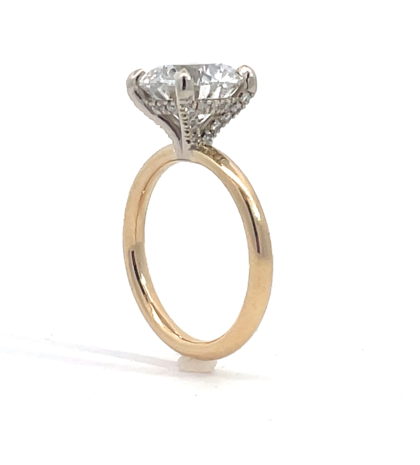 Two Tone Round Hidden Halo Between Prongs Custom Diamond Engagement Ring