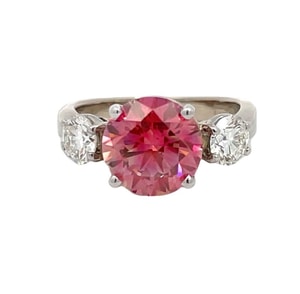Three Stone Fancy Pink Round Diamond Engagement Ring Three Stone Fancy Pink Round Diamond Engagement Ring