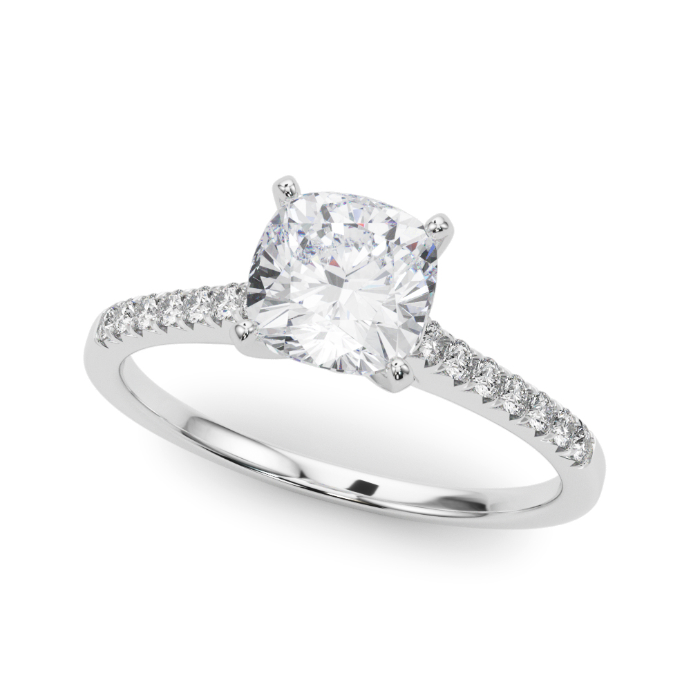 Cushion Diamond in a White Gold Pave Diamond Engagement Ring