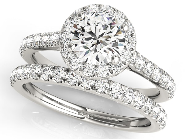 Round Halo Diamond Engagement Ring and Wedding Band White Gold Round Halo Diamond Engagement Ring and Wedding Band