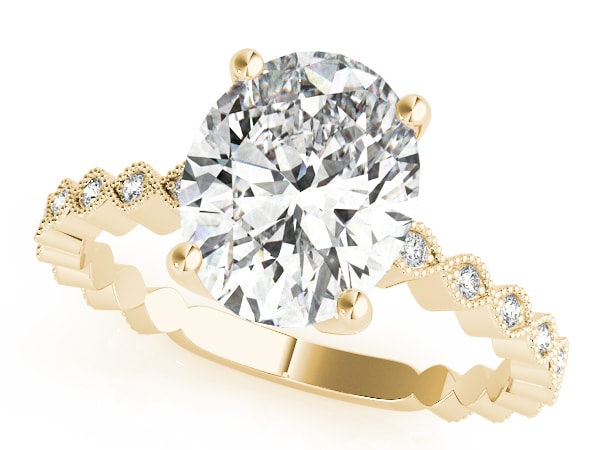 Oval Scalloped Diamond Engagement Ring Yellow Gold Scalloped Diamond Engagement Ring with Oval Center