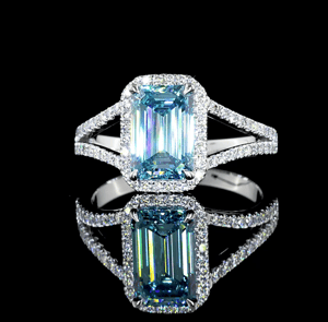 Fancy Blue Emerald Split Shank Halo Diamond Engagement Ring Fancy Blue Emerald Split Shank Halo Diamond Engagement Ring