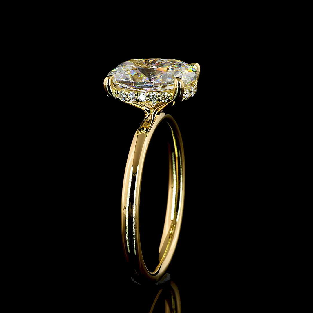 Cushion Hidden Halo Yellow Gold Diamond Engagement Ring