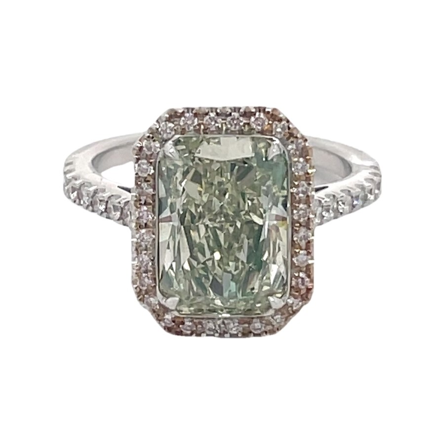 Fancy Green Radiant Halo Diamond Engagement Ring