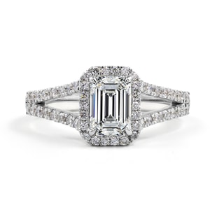 Emerald Split Shank Diamond Engagement Ring Split Shank Halo Diamond Engagement Ring with Emerald Diamond