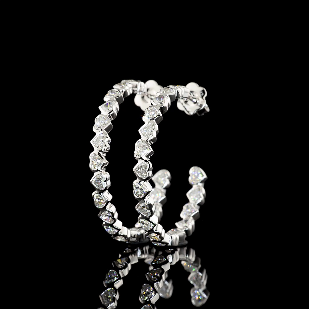 Heart Shape and Round Diamond Hoop Earrings