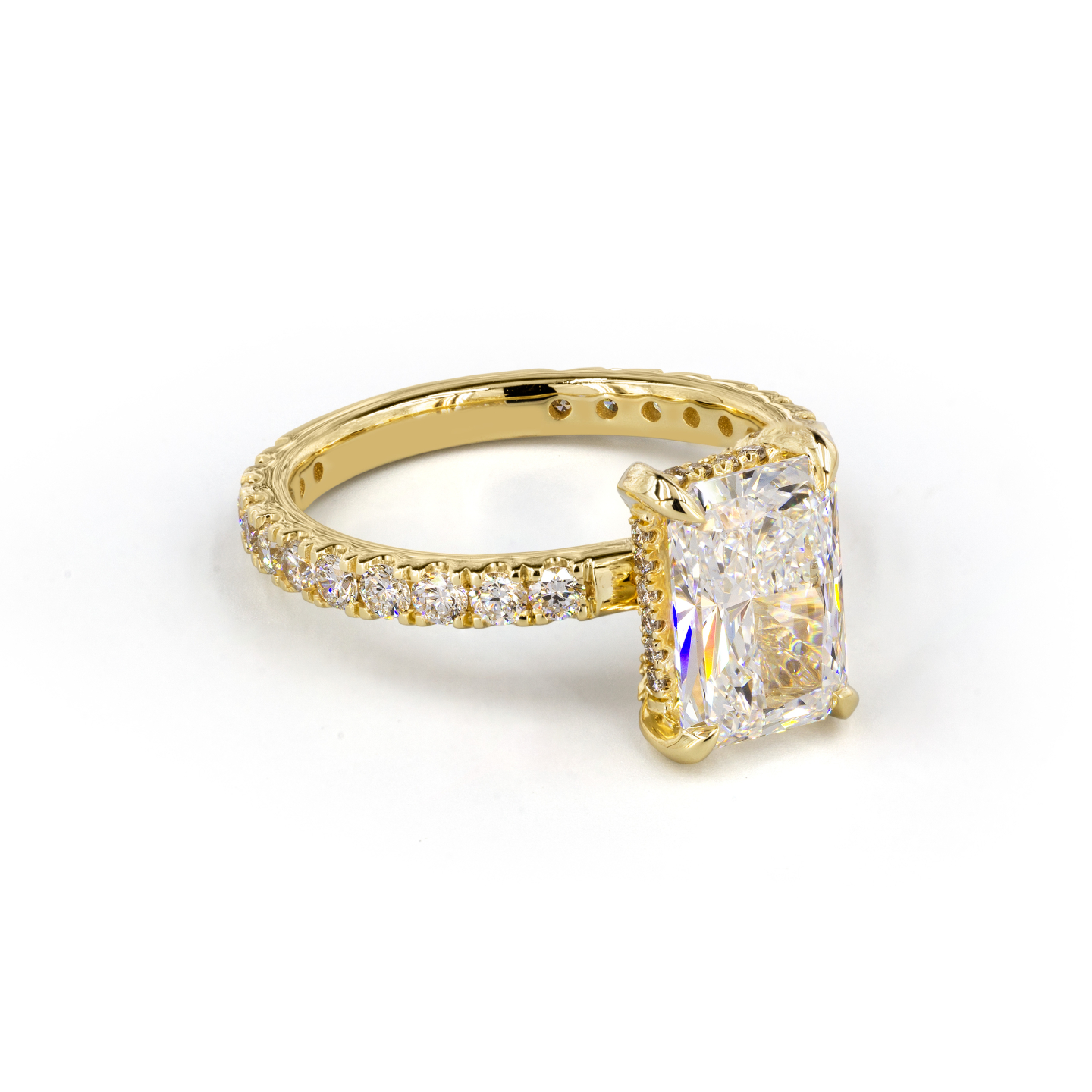 Hidden Halo Yellow Gold Radiant Diamond Engagement Ring