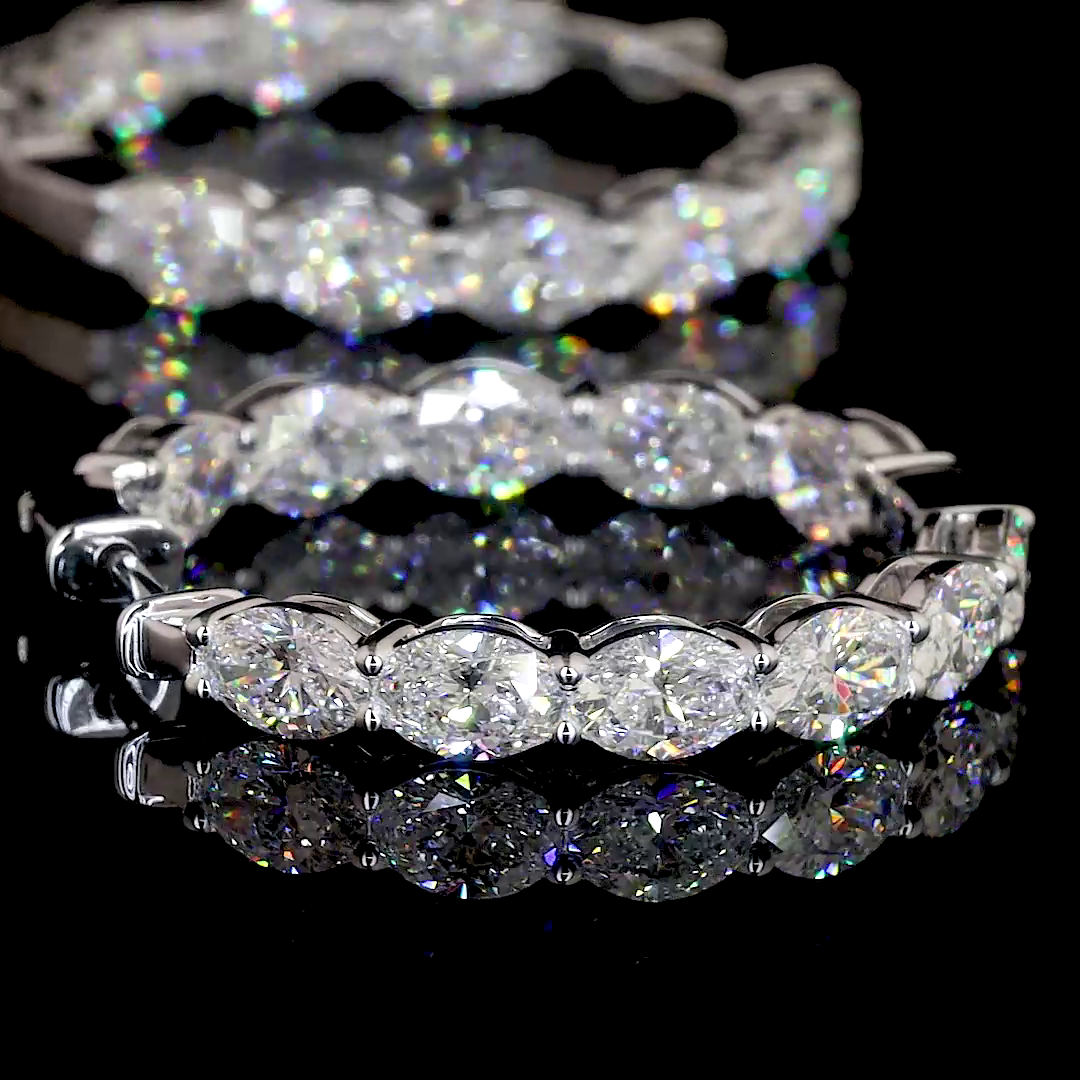 White Gold Oval Diamond Inside Outside Hoop Earrings