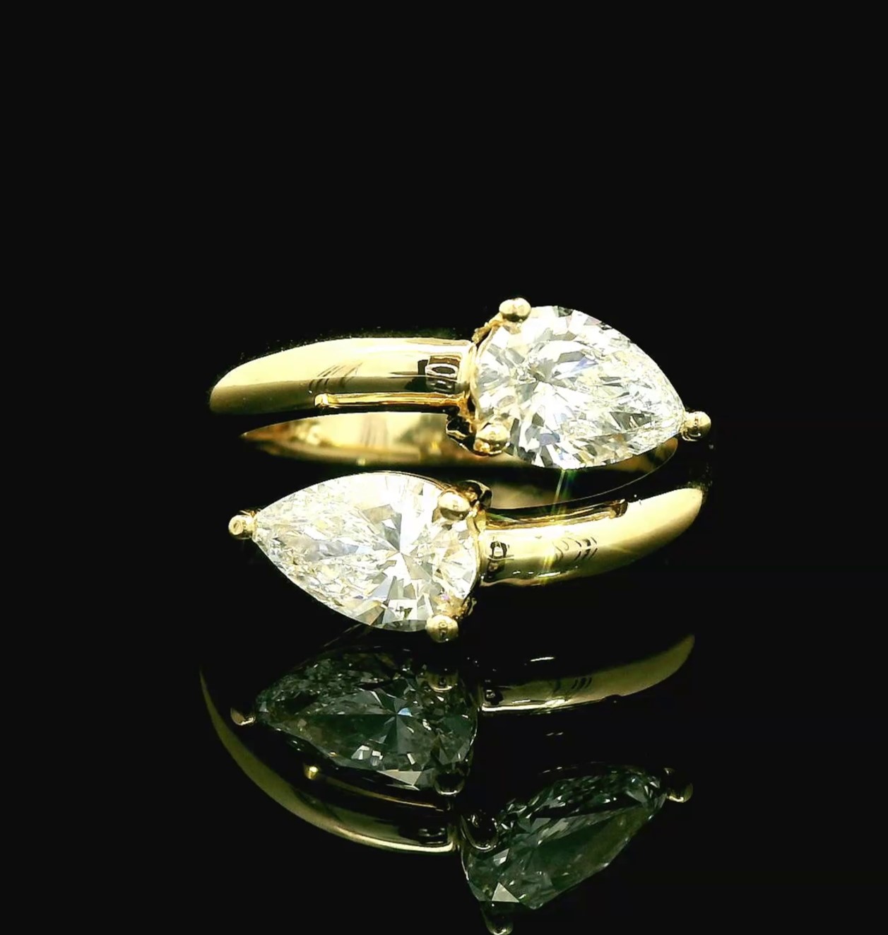 Yellow Gold Two Stone Pear Shape Diamond Bypass Ring
