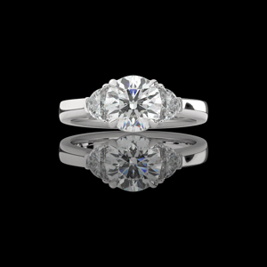 Three Stone Round and Halfmoon Diamond Engagement Ring Three Stone Round and Halfmoon Diamond Engagement Ring